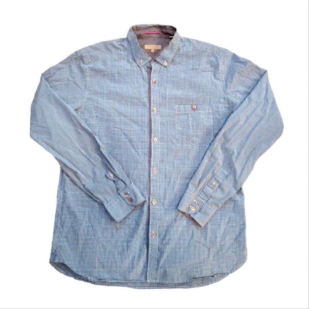 EC TED BAKER LONDON BLUE & WHITE BUTTON DOWN 100% COTTON SHIRT SZ.XL (5)